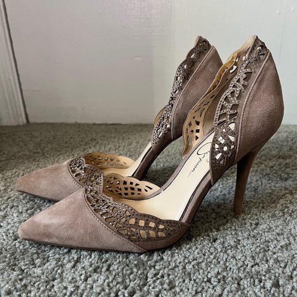 COPY - Jessica Simpson Suede Taupe Heels - W8.5/EU38.5 - Picture 1 of 6
